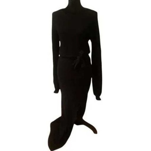 TJD The JetSet Diaries Knit Maxi Dress Long Sleeve Slit Waist Tie Cutout Detail - Picture 5 of 9